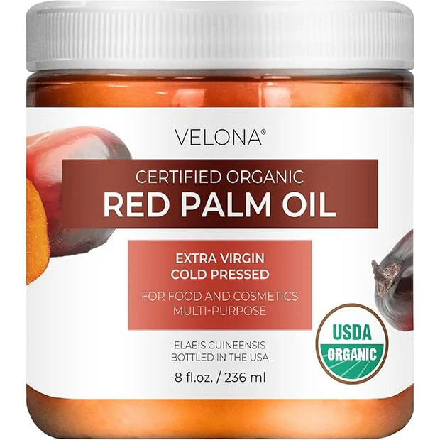 velona USDA Certified Organic Red Palm Oil 8 Fl Oz | Food and Cosmetic Grade | in jar | Extra Virgin, Cold Pressed | Skin,...