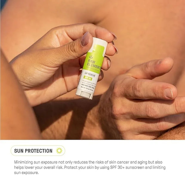 Raw Elements Organic Outdoor Sunscreen Lip Balm Rescue - SPF 30, UVA-UVB Protection, Reef-Safe, Non-Nano Zinc, Water Resis...