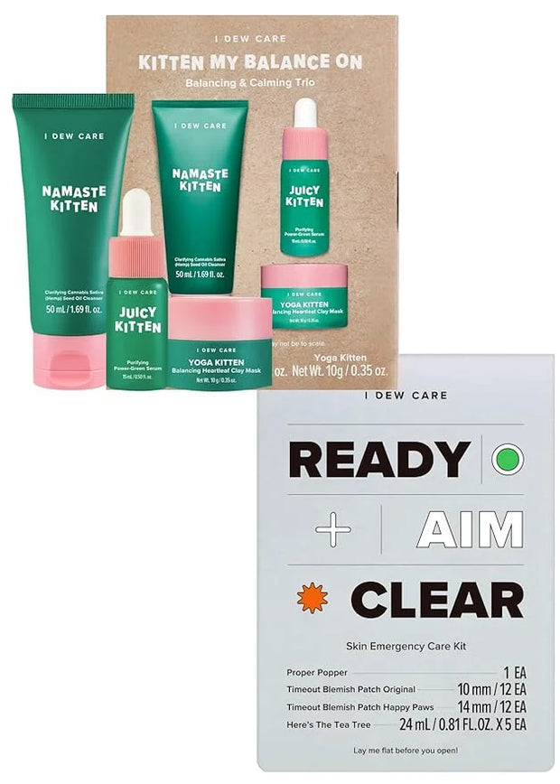 I DEW CARE Emergency Skin Care Kit - Ready Aim Clear + Skin Care Set - Kitten My Balance On | Travel Size Trio Bundle - Pr...