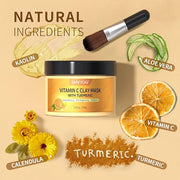 Vitamin C Face Mask with Kaolin Clay and Turmeric for Dark Spots, Dull Skin, Skincare Facial Mask for Controlling Oil and ...