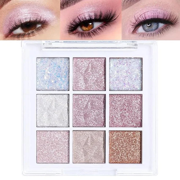 Pink White Glitter Shimmer Sparkle Eye Shadow Palette, Warm Pastel 9 Colors Sparkle eyeshadow Palette Makeup,Colorful Long...