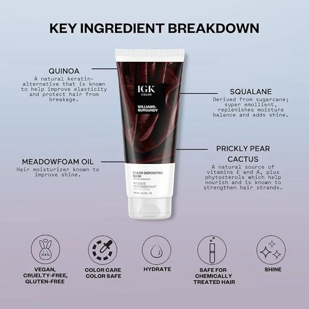 IGK Hair Gloss Toner & Color Depositing Mask | Intense Burgundy Semi-Permanent | Vegan + Cruelty Free | Williams Burgundy ...