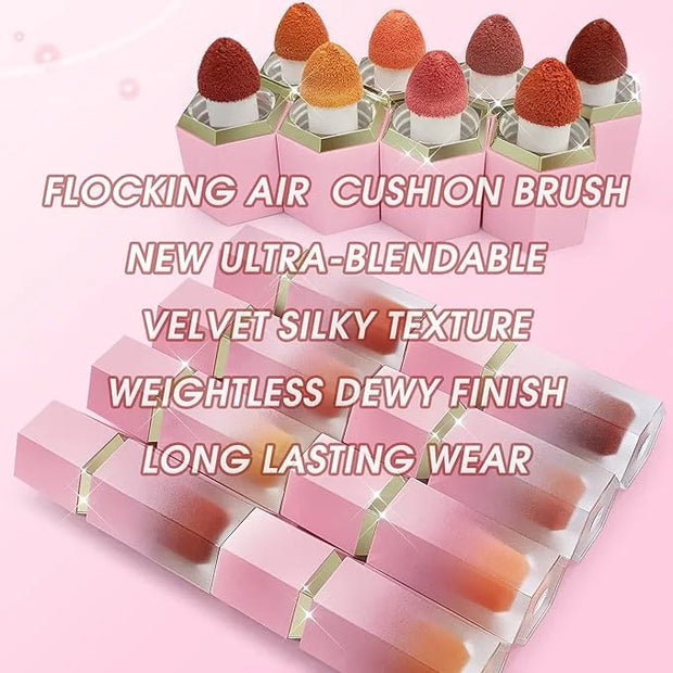 Liquid Blush for Cheeks, Soft Cream Blush with Cushion Applicator, Dewy Finish Matte Velvet Texture, High-Pigmented Blenda...