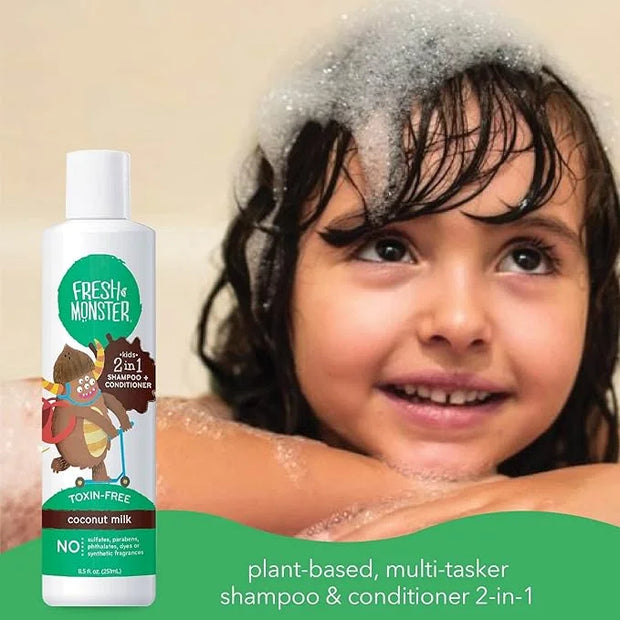 Fresh Monster 2-in-1 Kids Shampoo & Conditioner, Toxin-Free, Hypoallergenic, Tear-free Shampoo & Conditioner for Kids, Coc...