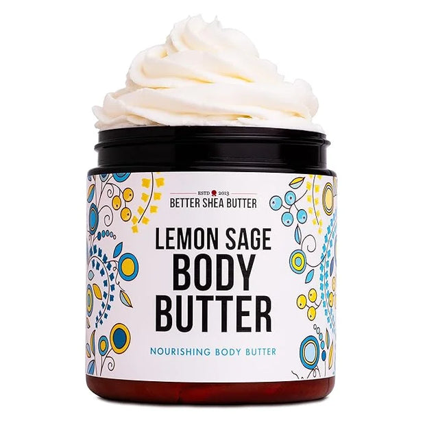 Lemon Sage Body Butter - Whipped Organic Shea Butter with Jojoba Oil and Essential Oils, Natural Lemon Lotion for Women an...