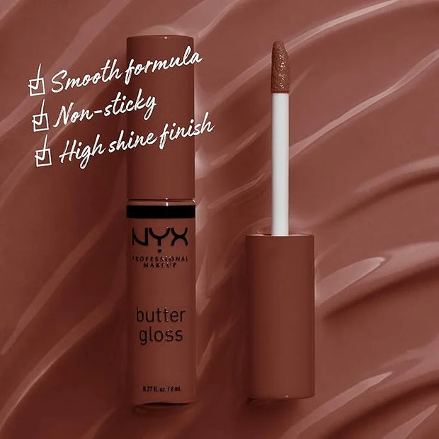 NYX PROFESSIONAL MAKEUP Butter Gloss Brown Sugar, Non-Sticky Lip Gloss - Brownie Drip (Deep Brown) - Product Image