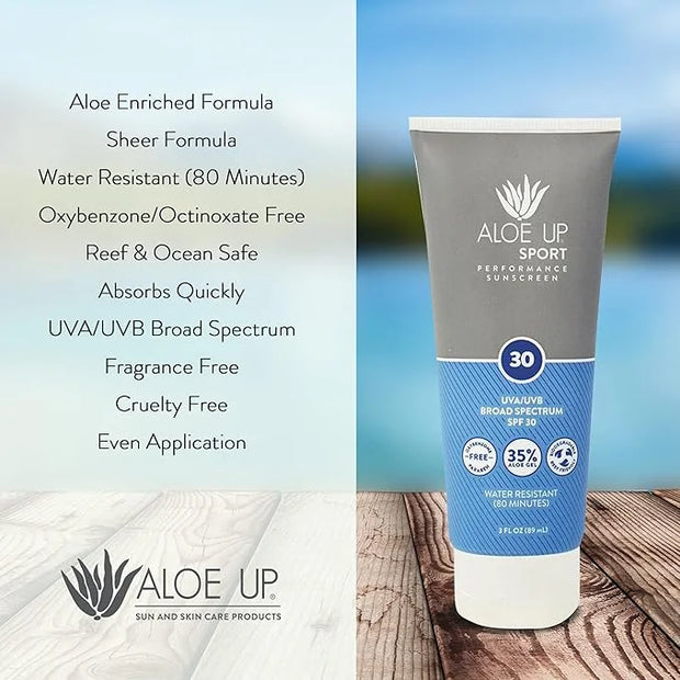 Aloe Up Sport Sunscreen Lotion SPF 30 - Broad Spectrum UVA/UVB Sunscreen Protector for Face and Body - With Hydrating Aloe...