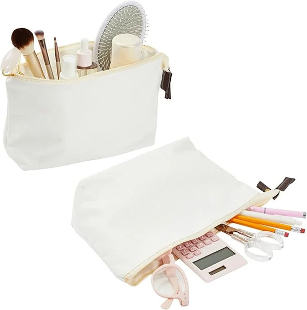 Juvale 6 Pack Canvas Makeup Bags with Zipper - 11.75 x 5.5 In White Cotton Canvas Makeup Bag Set for Toiletries and DIY Cr...