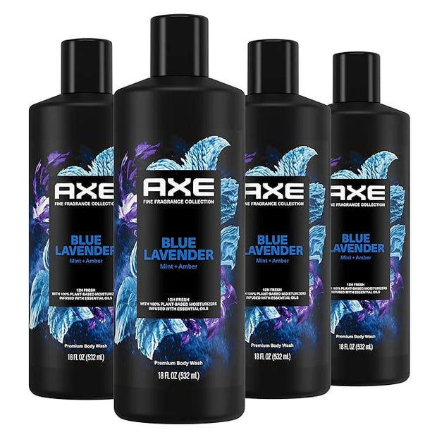 AXE Fine Fragrance Collection Body Wash For Men Blue Lavender 4 Count 12h Refreshing Scent Shower Gel Infused with Lavende...