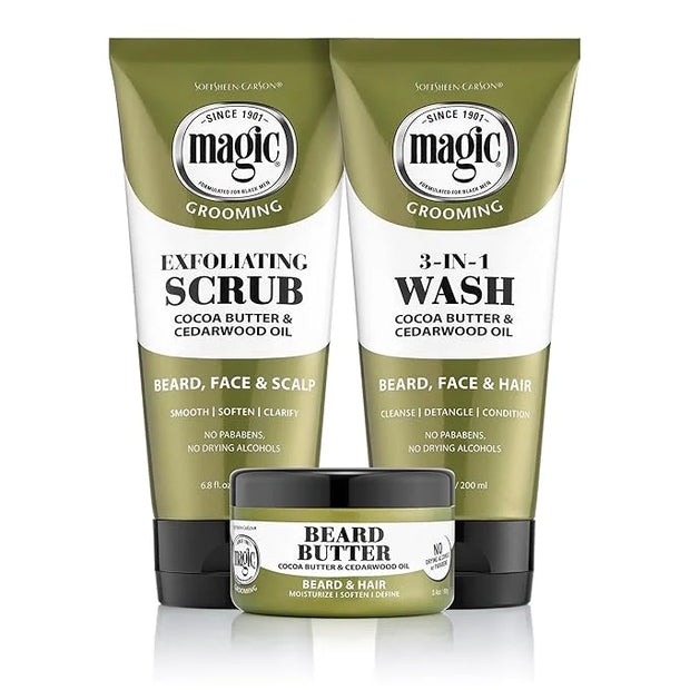Softsheen-Carson Magic Shaving Beard Grooming Kit for Men with Cedarwood Oil, Includes Beard Butter, Scrub and Cleanser, G...