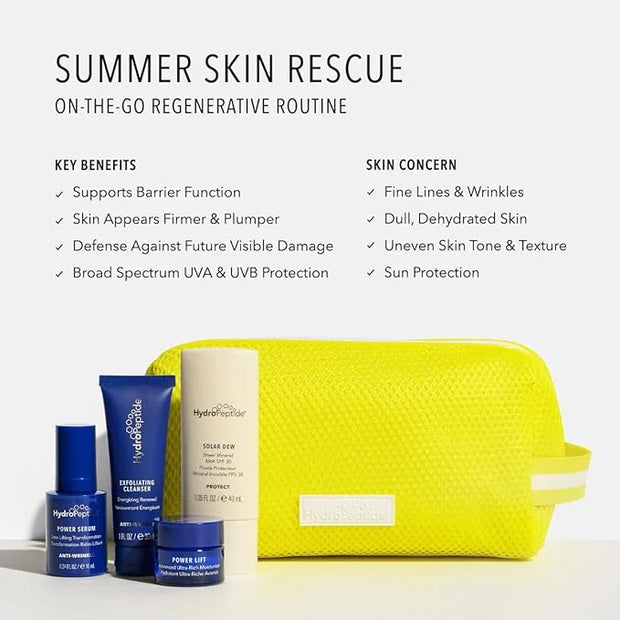 HydroPeptide Summer Skin on-the-Go Regenerative Routine & Travel Size Kit: Power Lift, Power Serum, Exfoliating Cleanser &...