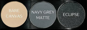 Off White, Matte Medium Grey Blue, and Glitter Black Deep Navy Blue Vegan Eyeshadow Trio Palette; Talc, Paraben & Cruelty ...
