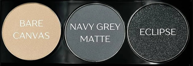 Off White, Matte Medium Grey Blue, and Glitter Black Deep Navy Blue Vegan Eyeshadow Trio Palette; Talc, Paraben & Cruelty ...