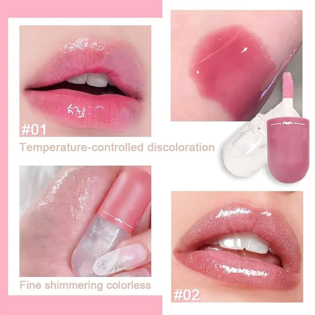 evpct 3Pcs Mini Clear Color Changing PH Tinted Lip Gloss Set for Women Girls 10-12 Pink Mood Lip Oil Gloss Balm Tint Stain...