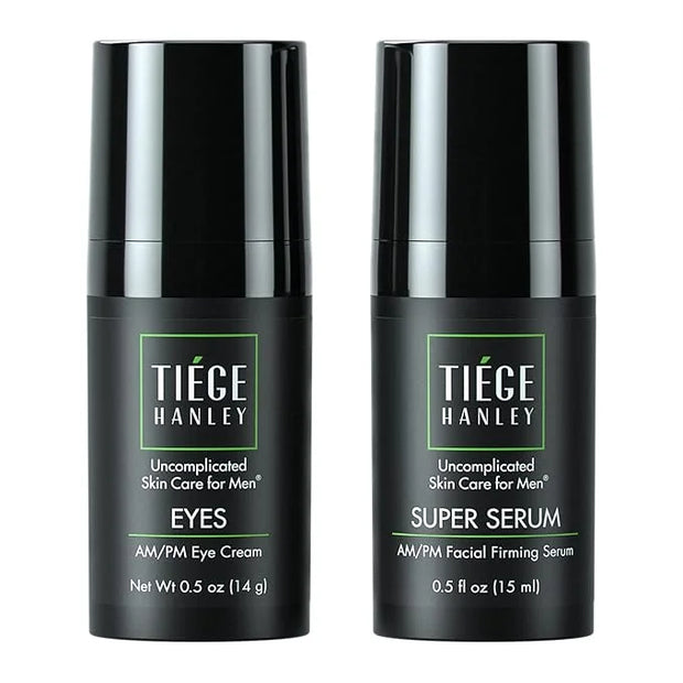 Tiege Hanley Morning and Night Facial Firming Serum (SUPER SERUM) and Eye Cream (EYES) for Men | Anti-Aging Pack | Sodium ...