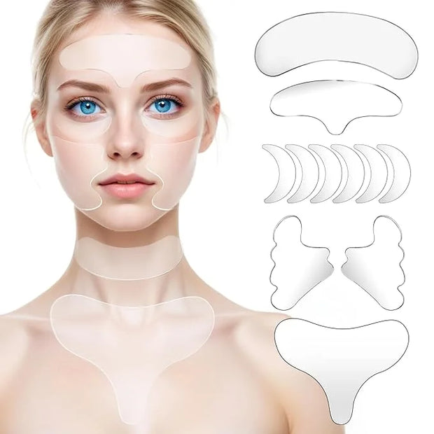 11 Pcs Neck Wrinkle Patches Reusable Silicone Forehead Wrinkle Mask No Adhesive Under Eye Pad for Plump Wrinkles Skin Line...