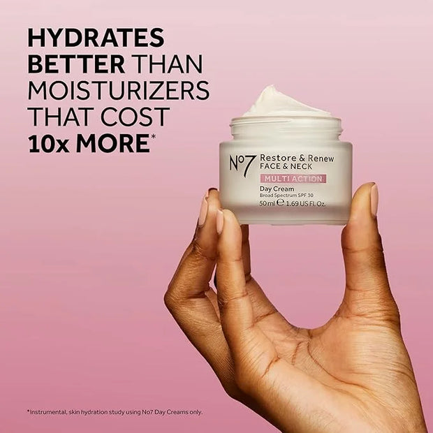 No7 Restore & Renew Multi Action Face & Neck SPF 30 Day Cream - Firming & Hydrating Face Moisturizer with Hyaluronic Acid ...