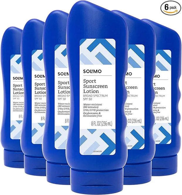Amazon Brand - Solimo Sport Sunscreen Lotion, SPF 50, Formulated without Octinoxate & Oxybenzone, Broad Spectrum UVA/UVB P...