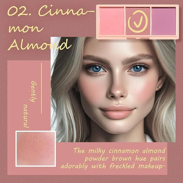 3 Color Matte Pink Blush Palette with Brush, Long Lasting Cheek Makeup, Light and Smooth Blush Powder for Face Beauty - Pr...