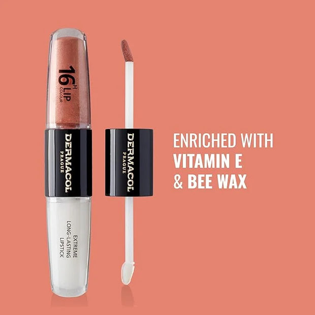 Dermacol NEW 16-Hour Lip Colour, Highly Pigmented Glossy Lip Stain, Two-Phase Lip Plumper Gloss, Kissproof Lip Makeup Prod...