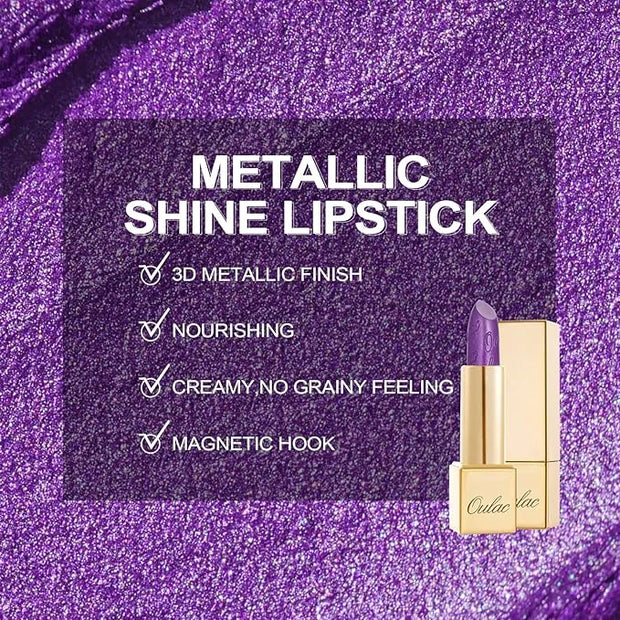 Oulac Purple Lipstick for Women with Metallic 3D Shine, Lightweight Hydrating Formula, High-Impact Lip Color, Vegan Beauty...