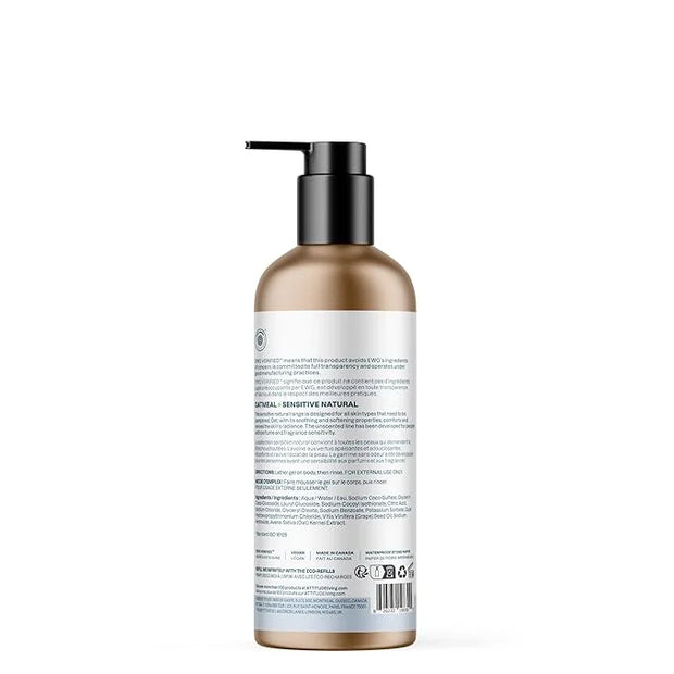 ATTITUDE Body Wash for Sensitive Skin, EWG Verified Shower Gel, Soothing Oat, Dermatologically Tested, Plant and Mineral-B...