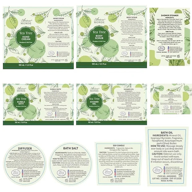 Spa Gift Basket - Tea Tree Bath Set With Shower Gel, Bubble Bath, Hand Cream, Soap, Salt, Essential Oil - Luxury Body Gift...