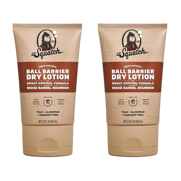 Dr. Squatch Ball Barrier Dry Lotion, No Mess Body Powder Lotion for Men, Made With Natural Ingredients - 2-Pack Wood Barre...