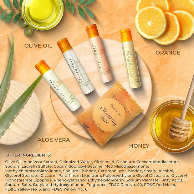 Terra Pure Wild Citrus Toiletries Set | 1-Shoppe Amenities Kit | 1oz Shampoo, Conditioner, Body Wash, Lotion, 1oz Bar Soap...