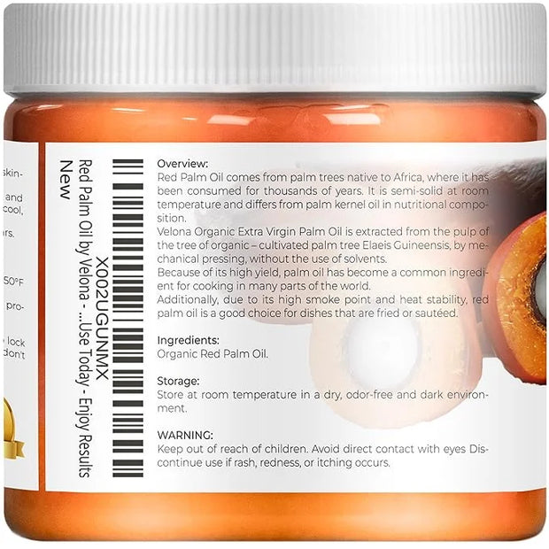 velona USDA Certified Organic Red Palm Oil 16 Fl Oz | Food and Cosmetic Grade | in jar | Extra Virgin, Cold Pressed | Skin...