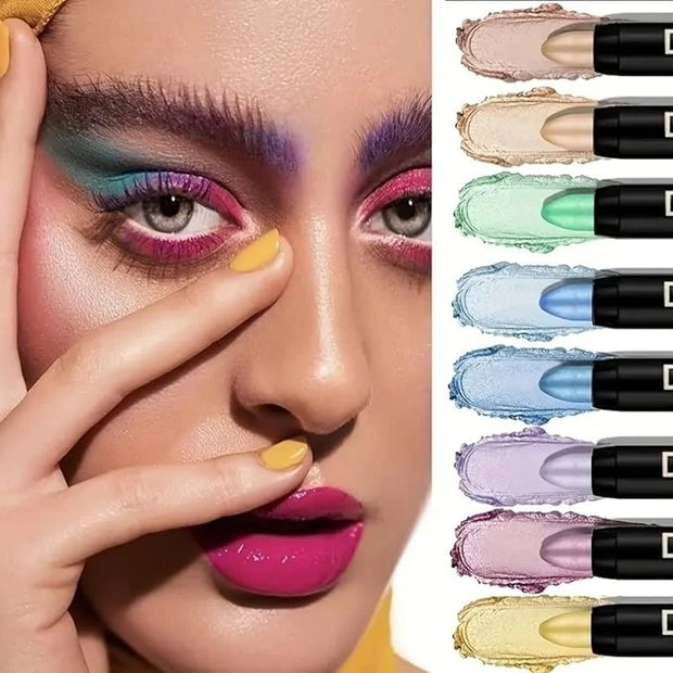 Colorful Shimmer Eye Shadow Stick Glittering Eye Shadow Stick Set with Retractable and Waterproof Eyeshadow Pencil for Lon...