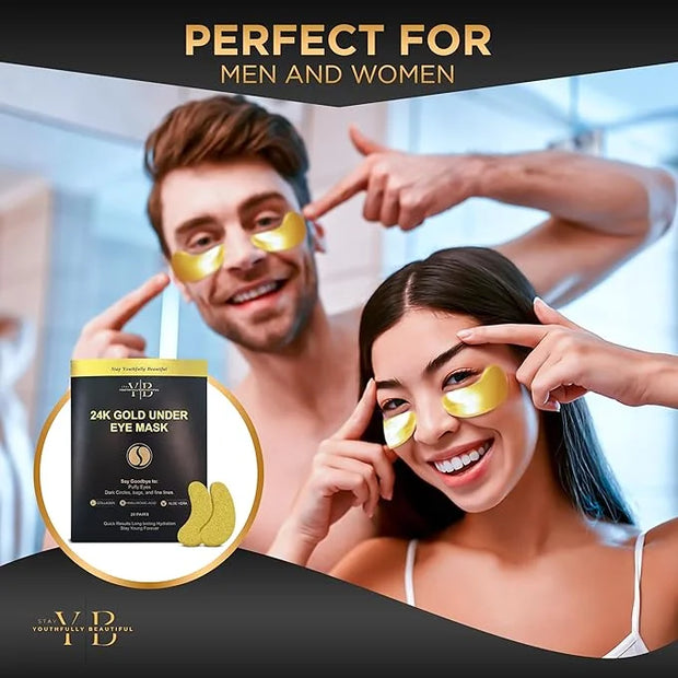 24k Gold Under Eye Patches (20 Pairs), facial wrinkle patches, Hyaluronic Acid, Aloe Vera, Collagen Skin Care anti wrinkle...