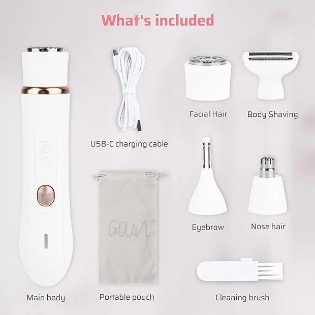4-in-1 Facial Hair Removal for Women, Electric Painless Shaver, USB Rechargeable, Lip Chin Cheek Trimmer - Product Image