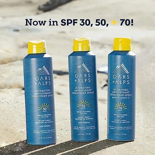 Oars + Alps Sunscreen Spray for Face & Body, SPF 30 Spray Sunscreen Infused with Vitamin C & Antioxidants, No White Residu...