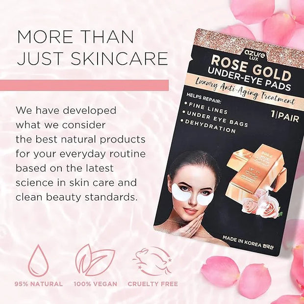 Azure Cosmetics Rose Gold Luxury Anti Aging Under Eye Pads - Lifting, Smoothing & Hydrating Eye Mask Patches - Reduces Fin...
