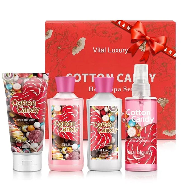 Cotton Candy Bath & Body Kit, 3 Fl Oz, Ideal Skincare Gift Home Spa Set, Includes Body Lotion, Shower Gel, Body Cream, and...