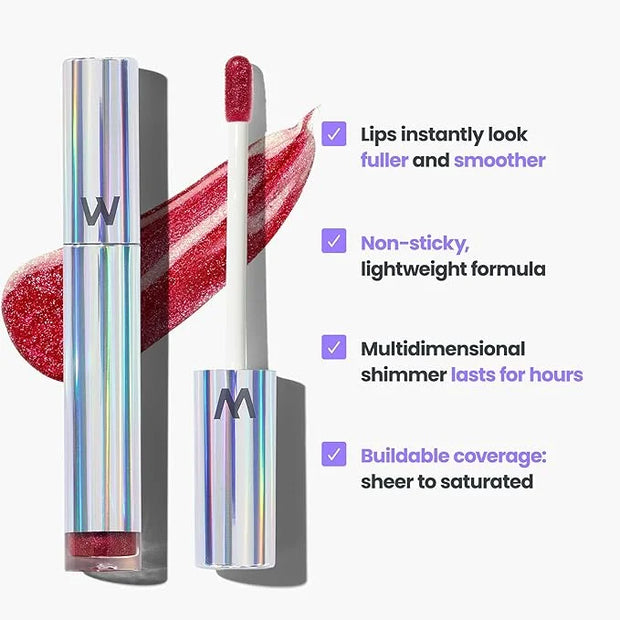 Wonderskin WONDER BLADING Top Gloss - Red Glitter Lip Gloss, Hydrating and High Shine Finish Lip Makeup (Red Glitter) - Pr...