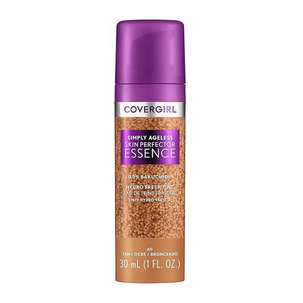 Covergirl Simply Ageless Skin Perfector Essence Foundation, 60 Tan, Tinted Skin Perfector, Skincare Makeup Hybrid, Sheer T...