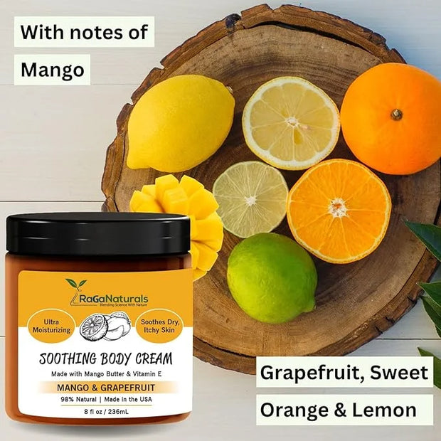 RaGaNaturals Natural Mango Butter Body Cream for Dry Skin for Women, Men - Tropical Plant-Based Hydrating Moisturizer with...