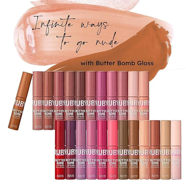 Ruby Kisses Lip Gloss Butter Bomb Gloss Non-Sticky Lip Gloss Vitamin E Natural Nude Lip Makeup - 7.8mL (0.26 US fl.oz) (Bu...