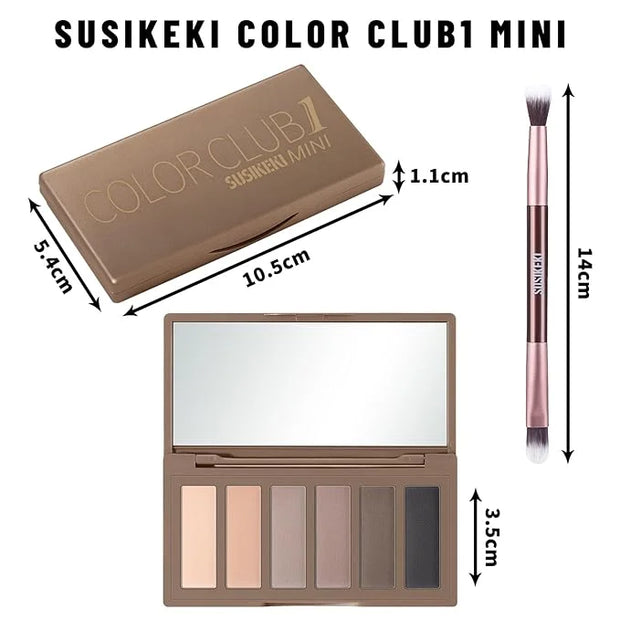 6 Colors Mini Naked Eyeshadow Makeup Palette with Brush Neutral Nude Smoky Eye Shadow Taupe & Brown Matte Make Up Pallet w...