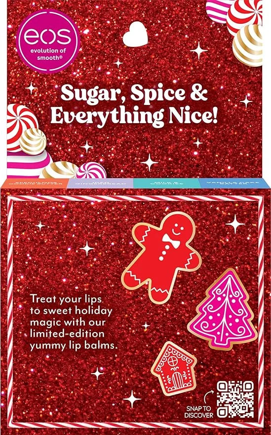 eos Holiday Lip Balm Gift Set- Speculoos Cookie Butter, Milk & Cookies, Iced Gingerbread, Vanilla Cake Batter, Limited-Edi...