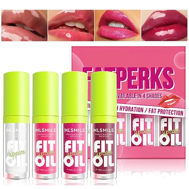4 Colors Fat Oil Lip Gloss, Lip Oil Lip Glaze Hydrating Lip Glow Oil Big Brush Head Moisturizing Lip Gloss, Shiny Transpar...