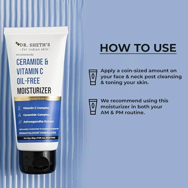 Dr. Sheth's Ceramide & Vitamin C Oil-Free Face Moisturizer | Enhances Glow & Strengthens Skin Barrier | Deeply Hydrates | ...