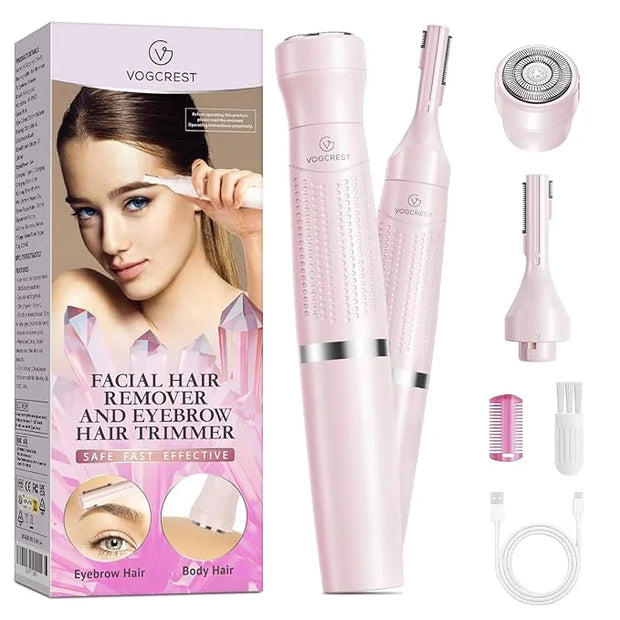 Women's Eyebrow Trimmer & Facial Hair Remover, 2 in 1, Double Rotating Blades, Safe, Painless, Hypoallergenic, Rechargeabl...