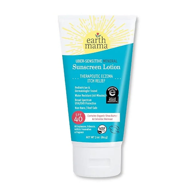 Earth Mama Uber-Sensitive Mineral Sunscreen Lotion SPF 40 | Reef Safe, Non-Nano Zinc, Contains Organic Colloidal Oatmeal |...
