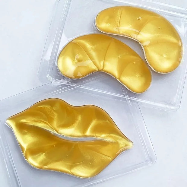 Adofect 40 Pairs Under Eye Patches and Lip Mask 24K Gold Eye Mask for Puffy Eyes Collagen Lip Masks and Crystal Eye Mask R...