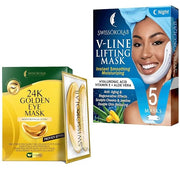 SWISSÖKOLAB Double Chin Reducer V Line Lifting Mask Face Slimming + Under Eye Patches For Puffy Eyes 24k Gold Eye Mask For...