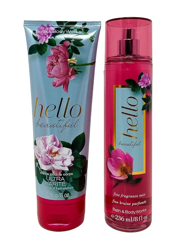 Bath & Body Works Bath and Body Works - Hello Beautiful - Gift Set - Fine Fragrance Mist & Body Cream - 2020 Full Size - P...