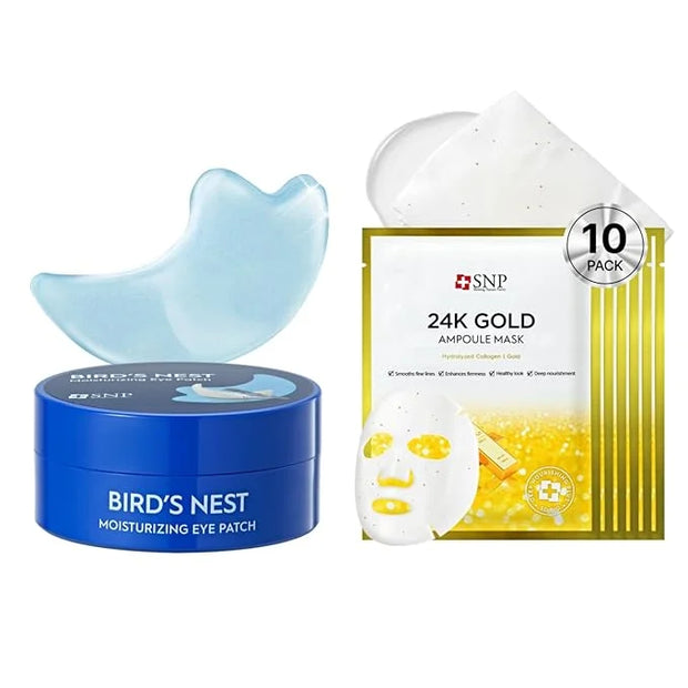 SNP [K Beauty Bird's Nest Aqua Eye Patch & 24K Gold Ampoule Sheet Mask - Product Image